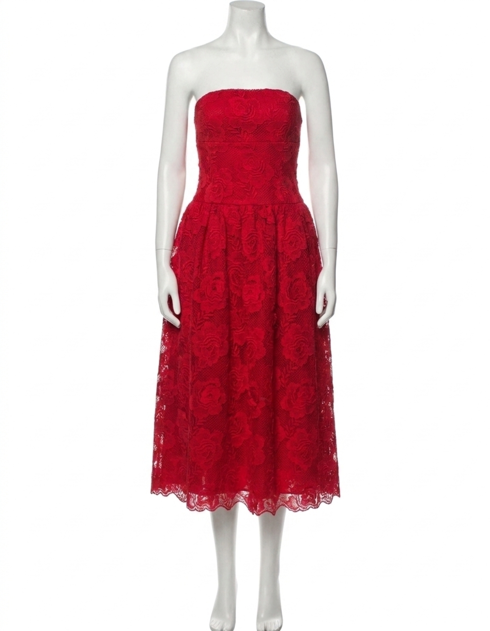 NEW SELF-PORTRAIT bandeau lace midi dress in red